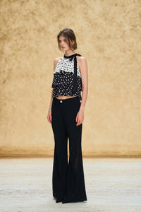 Retro Colorblock Polka Dot Halter Neck Top