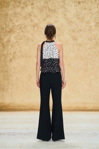 Retro Colorblock Polka Dot Halter Neck Top