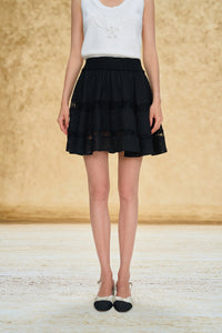 Lace Patchwork Polka Dot Jacquard Skirt