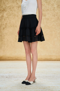 Lace Patchwork Polka Dot Jacquard Skirt