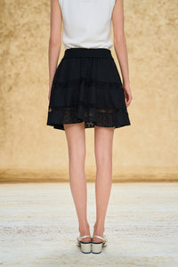 Lace Patchwork Polka Dot Jacquard Skirt