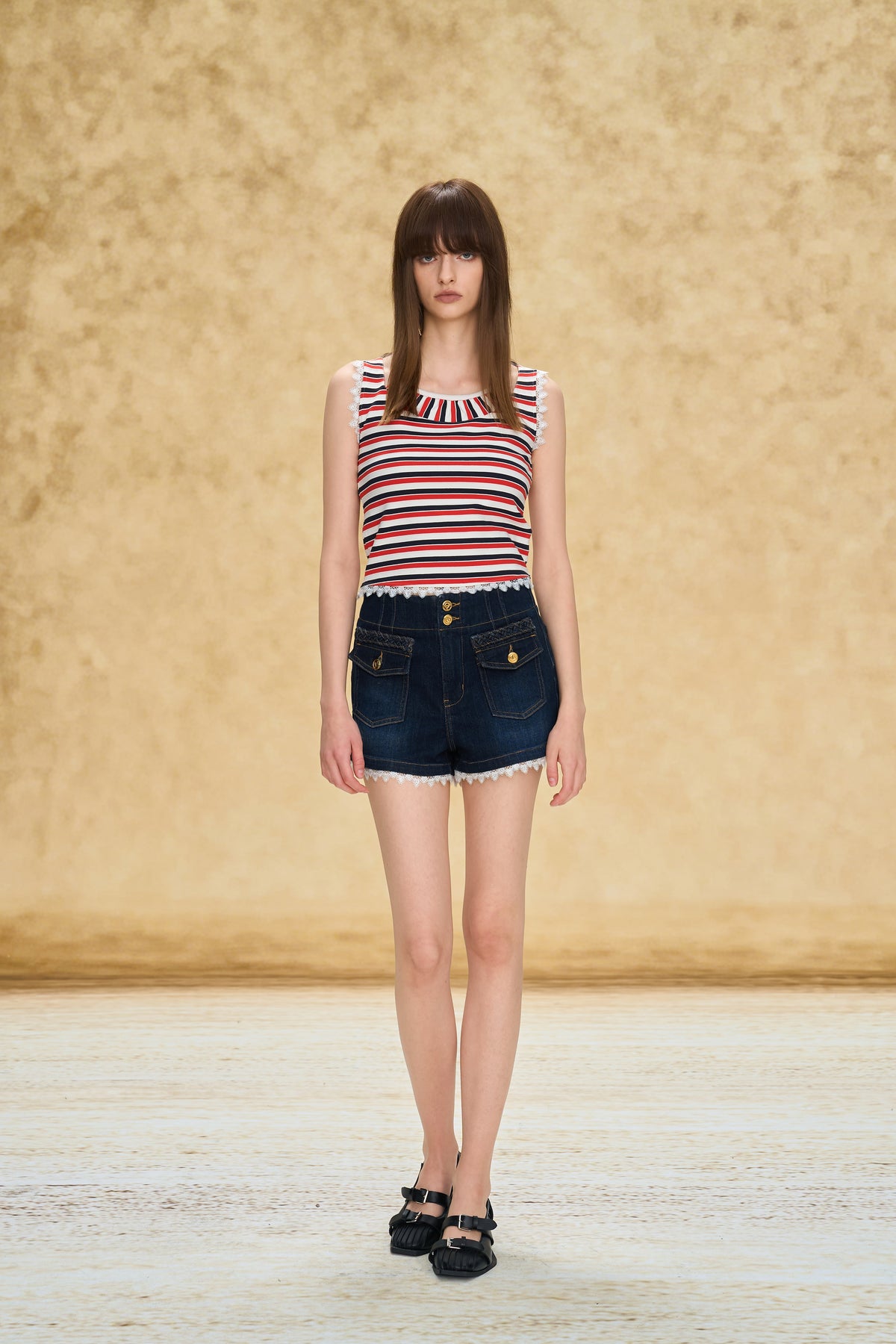 Braided Trim Denim Shorts