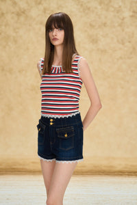 Braided Trim Denim Shorts