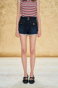 Braided Trim Denim Shorts