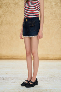 Braided Trim Denim Shorts