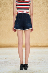 Braided Trim Denim Shorts