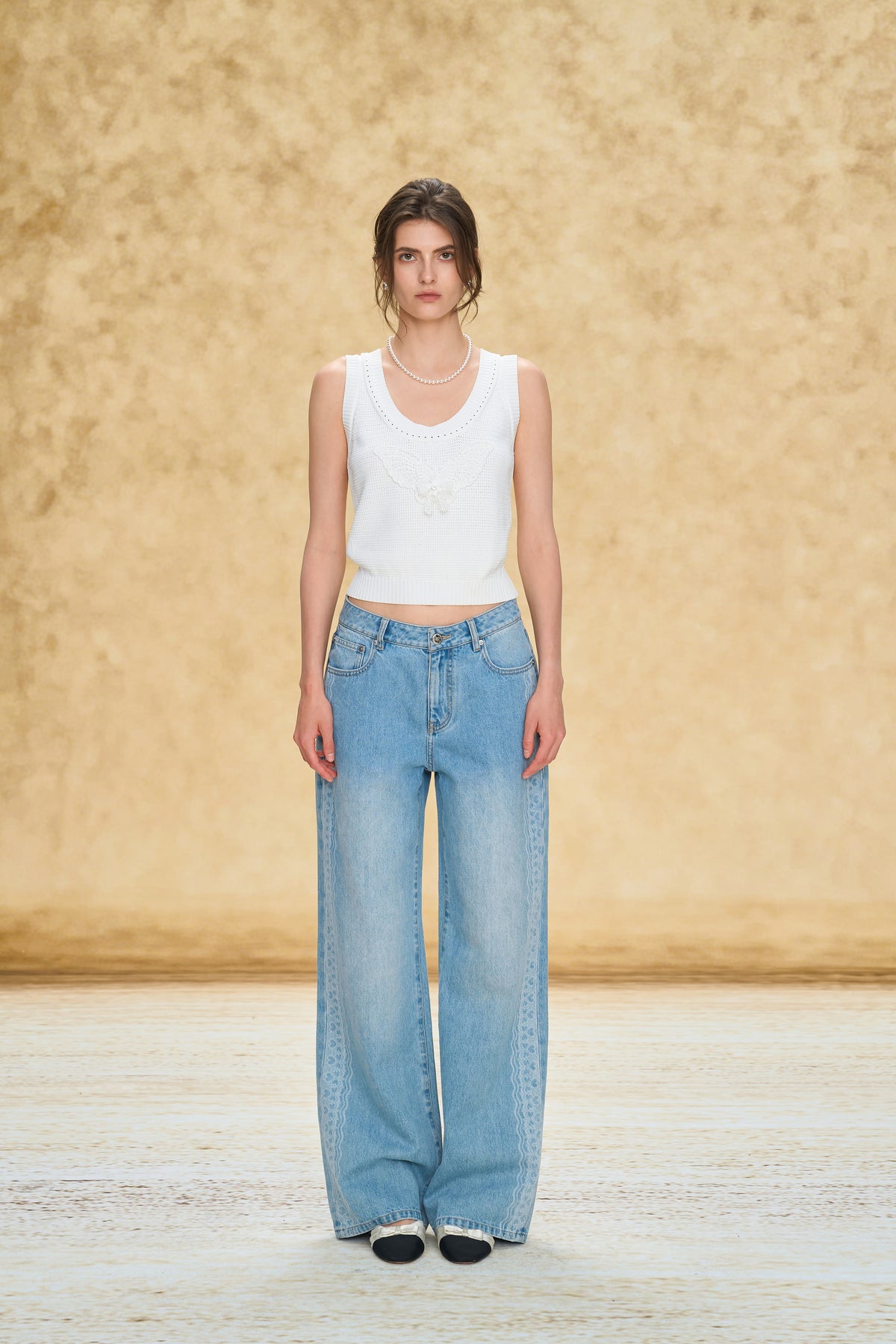 Lace Print Wide Leg Jeans