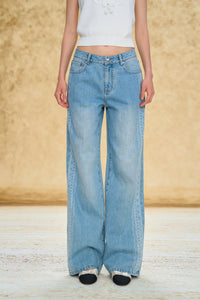 Lace Print Wide Leg Jeans