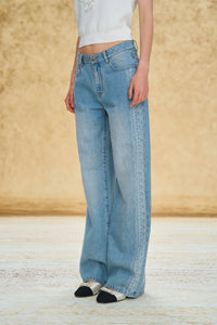 Lace Print Wide Leg Jeans