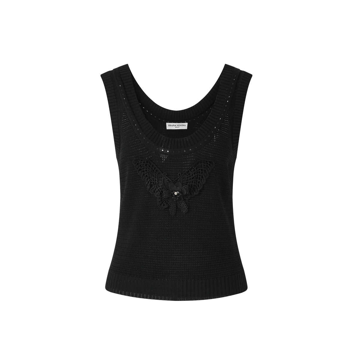 3D Butterfly Appliqué Knit Sweater Vest Black