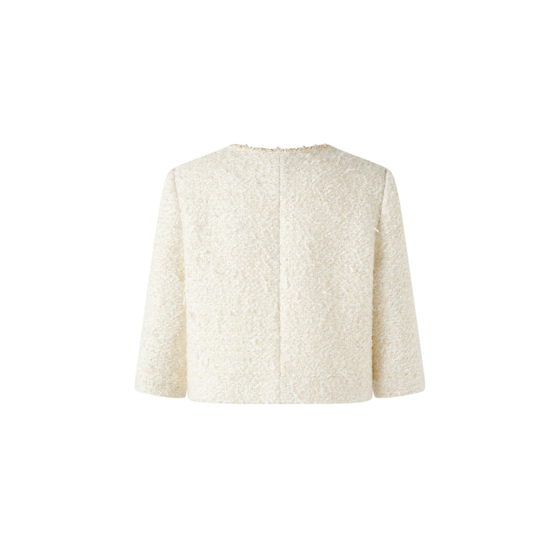 Beaded Ribbon Tie Cropped Bouclé Jacket