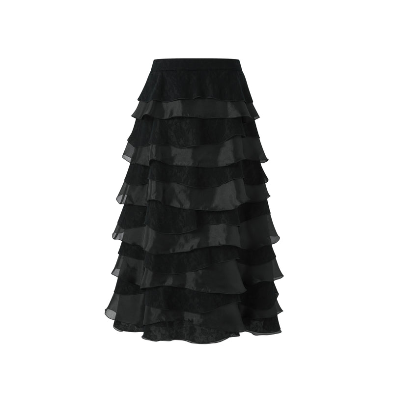 Black Organza Tiered Ruffle Cake Skirt