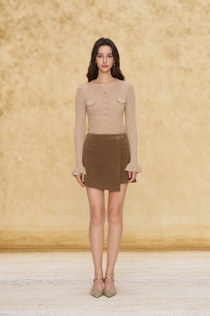 Minimalist Henley Top Khaki