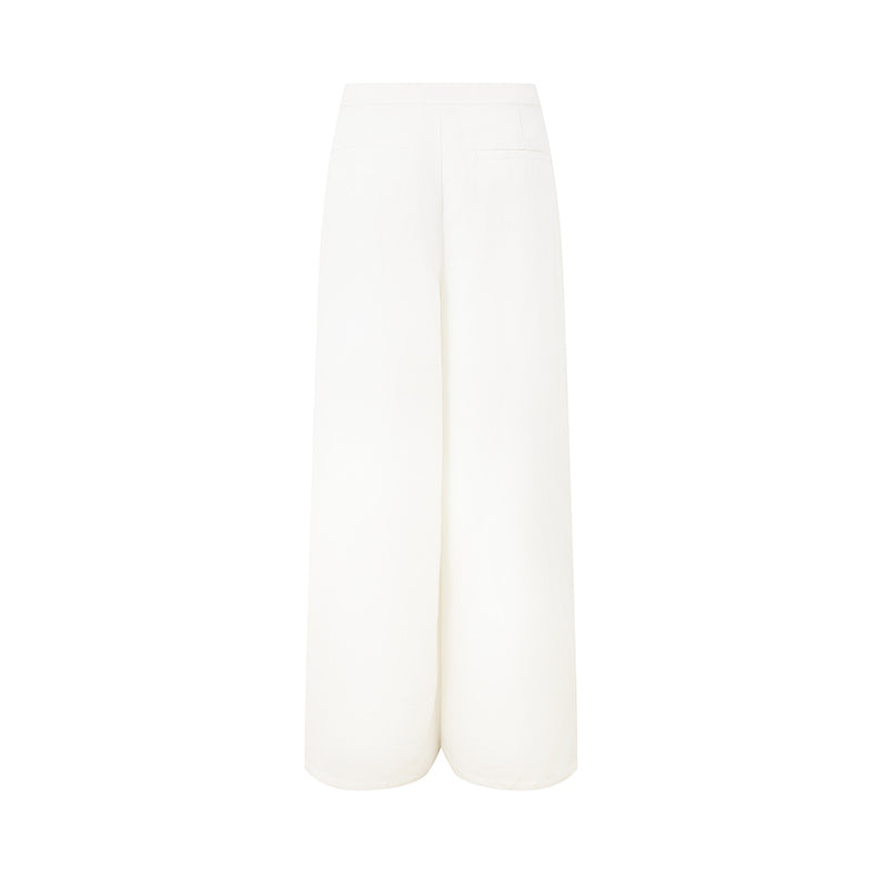 COTTON-LINEN WHITE WIDE-LEG PANTS