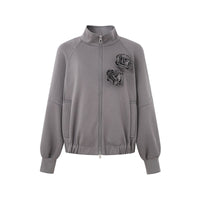 GREY ZIP-UP COLLARED SWEATSHIRT JACKET