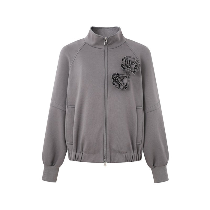 GREY ZIP-UP COLLARED SWEATSHIRT JACKET