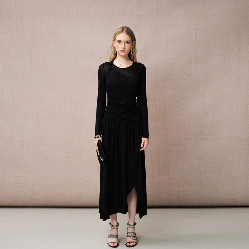BLACK KNITTED LONG SLEEVE DRESS