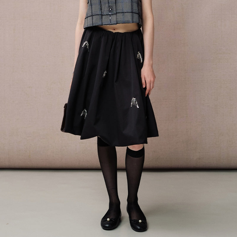 BLACK SEQUIN MIDI SKIRT