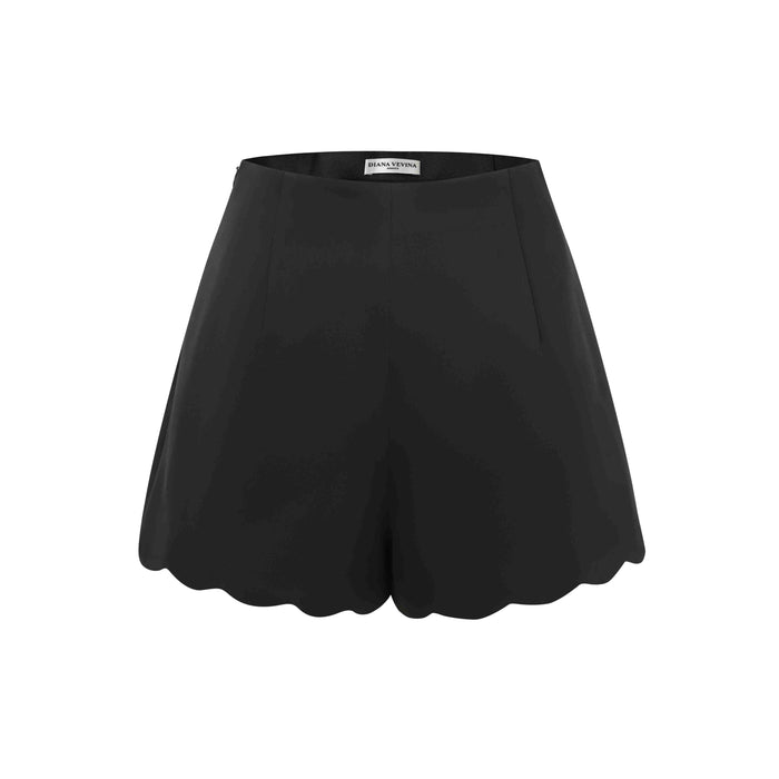 BLACK WAVY EDGE SATIN SHORTS