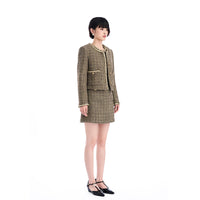 GOLDEN BEADED FLORAL TWEED SLEEVELESS DRESS