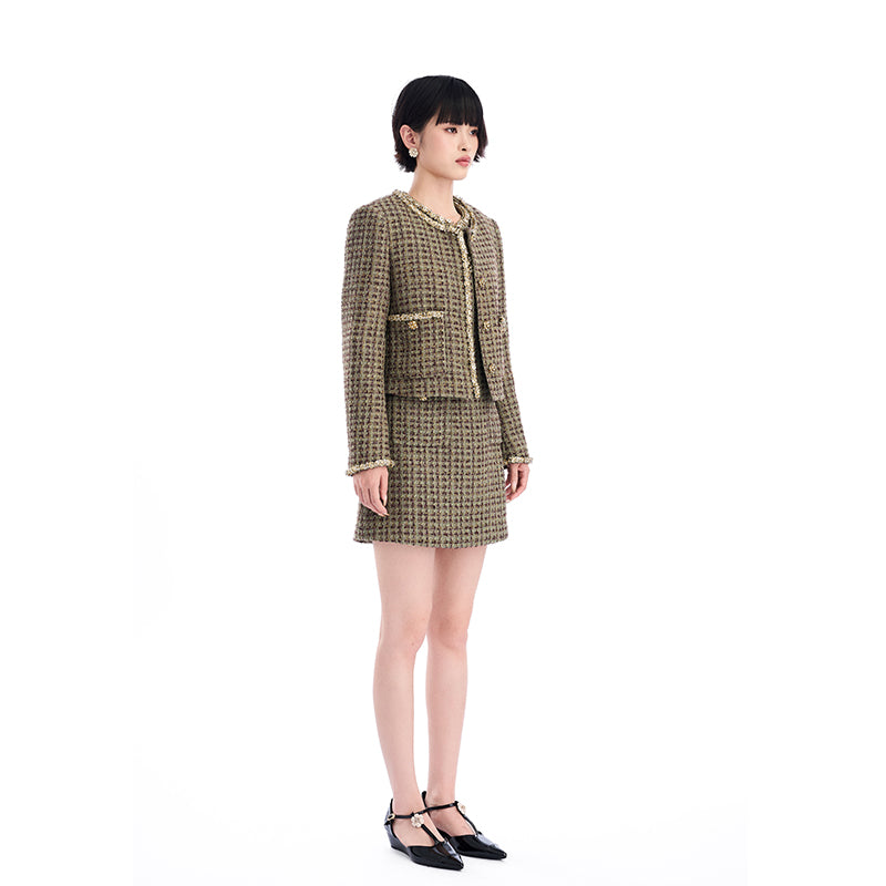 GOLDEN BEADED FLORAL TWEED SLEEVELESS DRESS