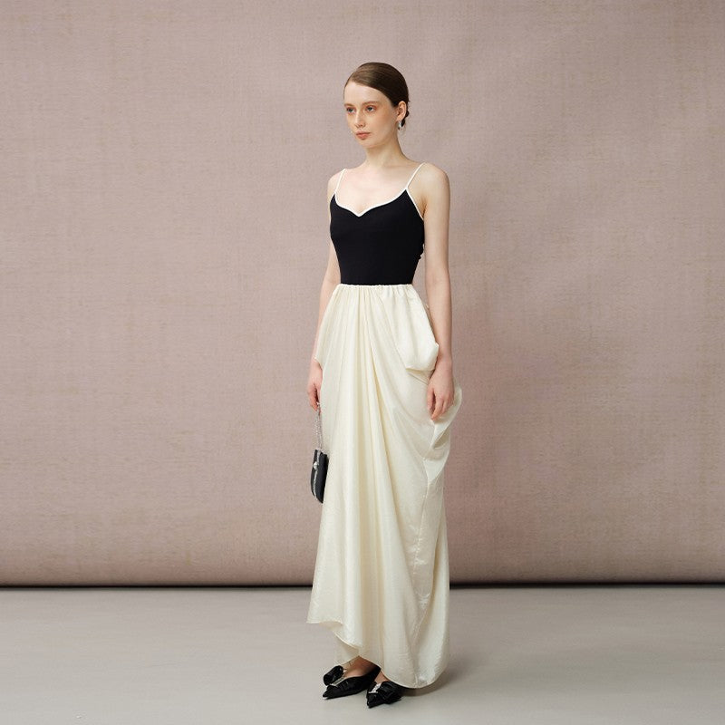 BLACK KNIT AND BEIGE CAMI DRESS
