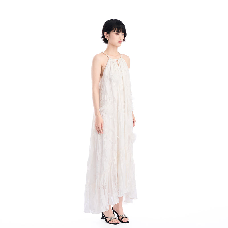 WHITE HALTER NECK MAXI DRESS