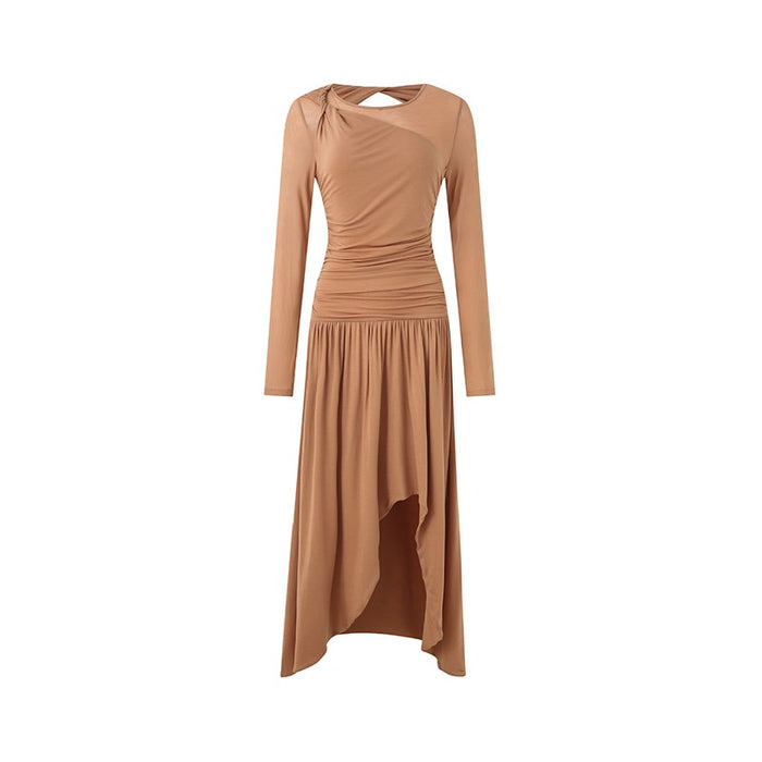 CARAMEL KNITTED LONG SLEEVE DRESS