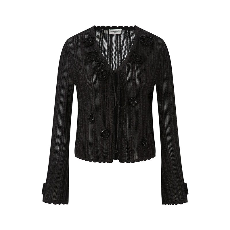 BLACK CROCHET LONG SLEEVE CARDIGAN