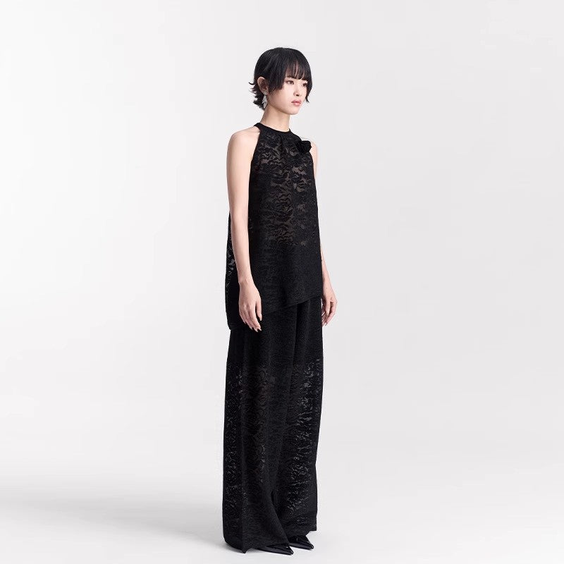BLACK JACQUARD PANTS