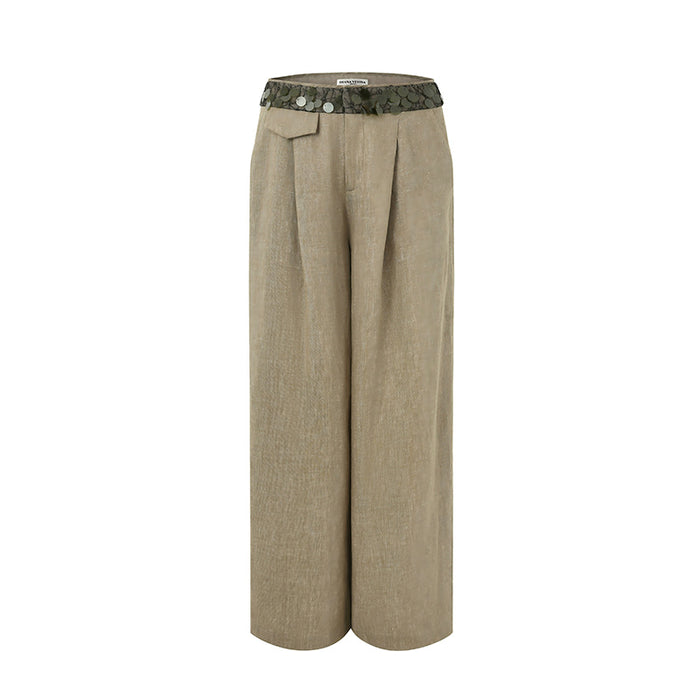 GREEN COTTON-LINEN PANTS