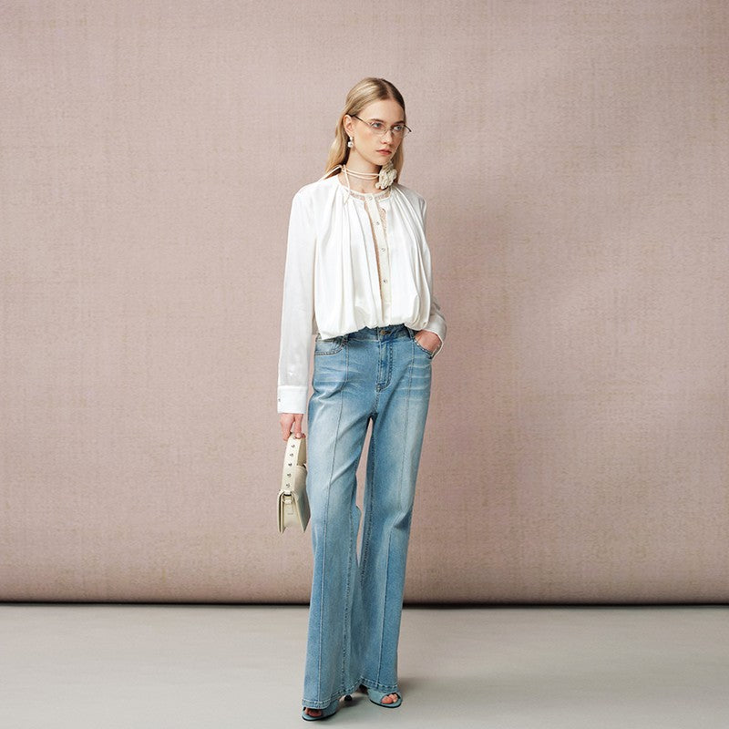 ACETATE LACE PATCHWORK LAYERED SHIRT