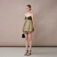 GREEN LINEN SEQUIN PANEL CAMI