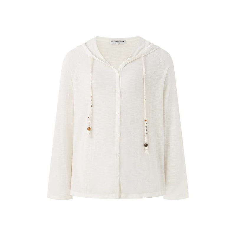 WHITE LIGHTWEIGHT SHEER KNIT HOODIE