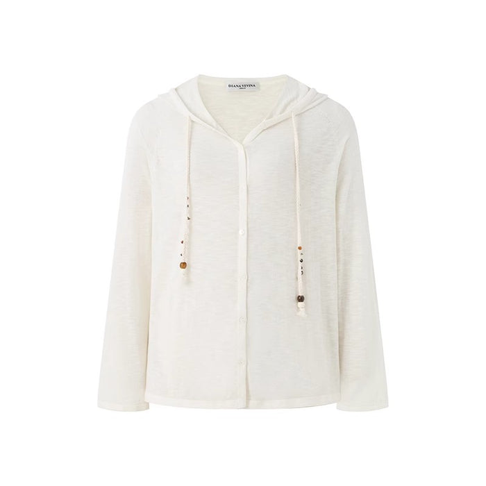 WHITE LIGHTWEIGHT SHEER KNIT HOODIE