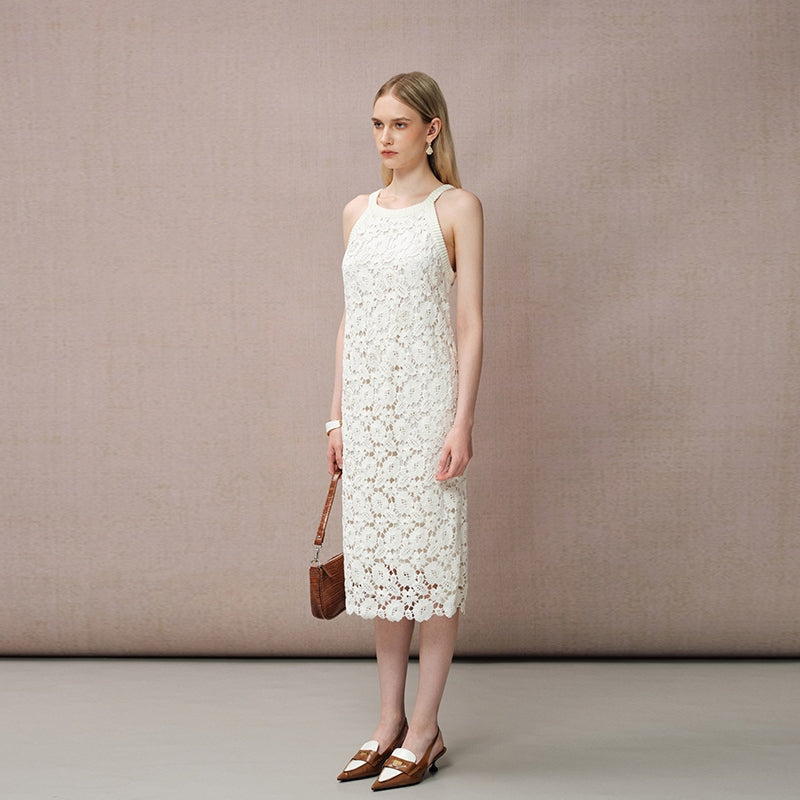 LACE EMBROIDERED EYELET DRESS