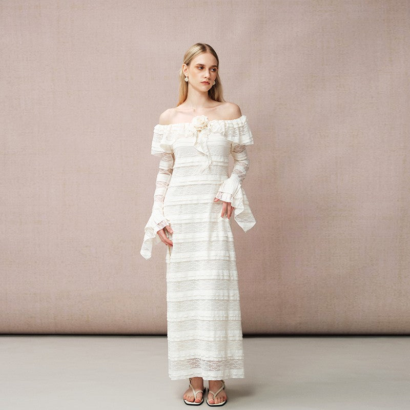 OFF-SHOULDER LACE LONG-SLEEVE DRESS