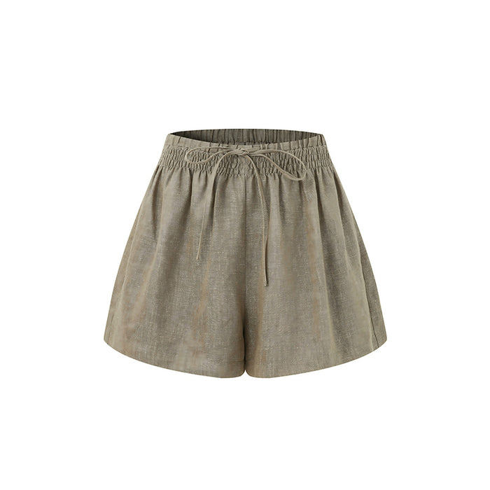 GREEN LINEN DRAWSTRING SHORTS