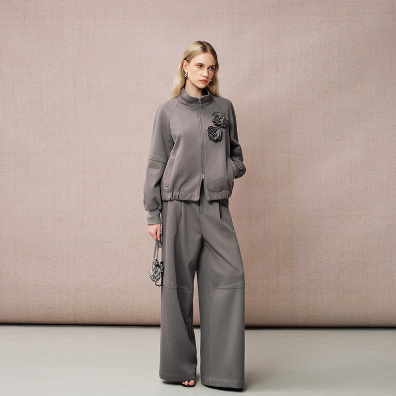 GREY ZIP-UP COLLARED SWEATSHIRT JACKET
