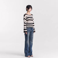 STRIPED EYELET KNIT TOP
