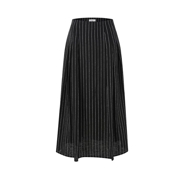 STRIPED LINEN PLEATED SKIRT