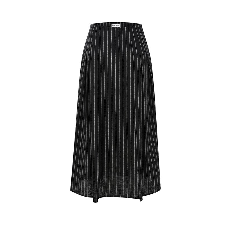 STRIPED LINEN PLEATED SKIRT