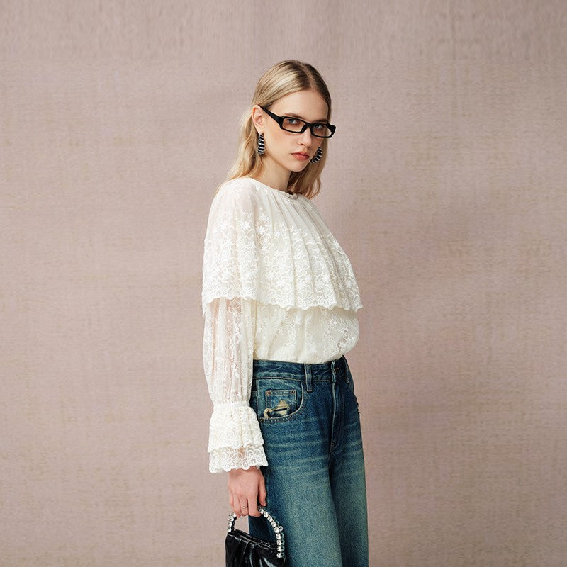 LACE SHAWL COLLAR BLOUSE