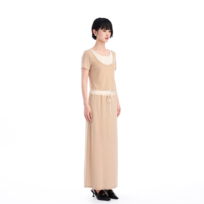 KNIT PATCHWORK ACETATE LONG SKIRT