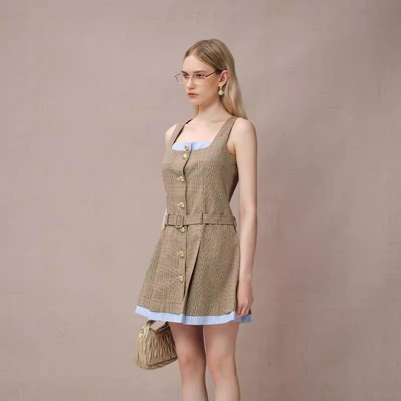 PLAID AND STRIPE PATCHWORK DRESS