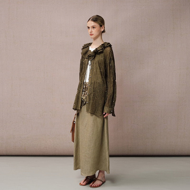 PRINTED KNOTTED LONG LINEN SKIRT