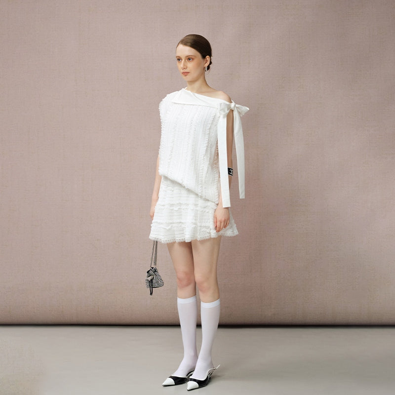 WHITE RUCHED SKIRT