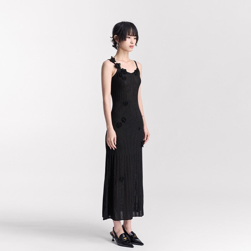 BLACK CROCHET KNIT DRESS
