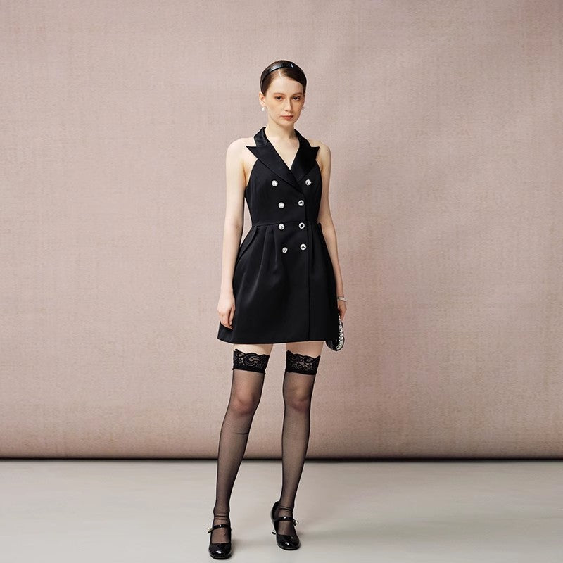SATIN V-NECK SLEEVELESS PUFF DRESS