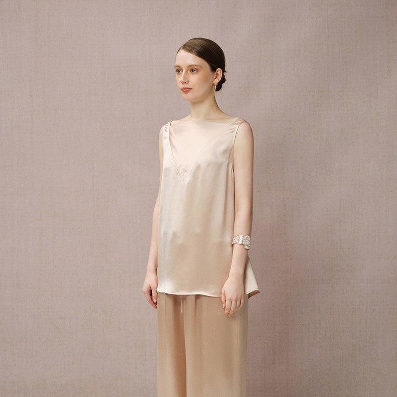 TWO-WAY ACETATE SLEEVELESS BLOUSE